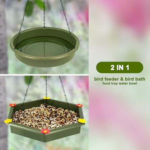 2-in-1 bird feeder and bird bath with food tray and water bowl