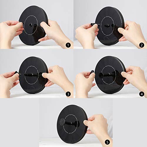 Step-by-step assembly of a black disc with hands.