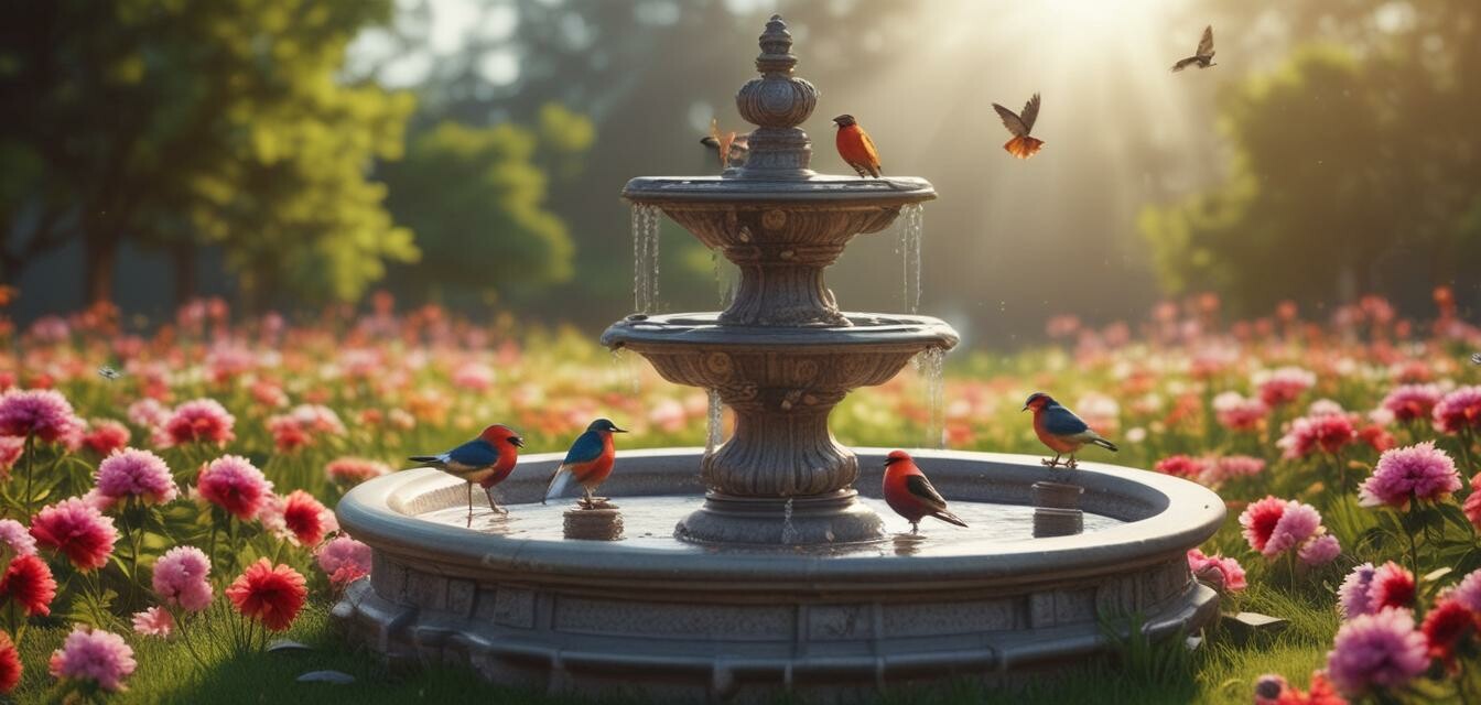 Bird bath with flowers