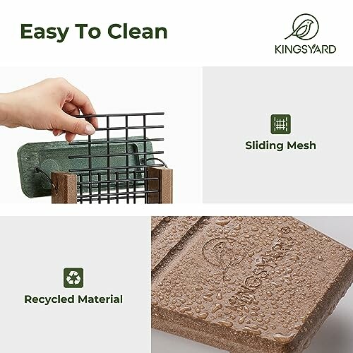 Bird feeder with sliding mesh and recycled material.