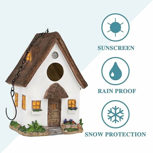 Decorative birdhouse with sunscreen, rainproof, and snow protection features.