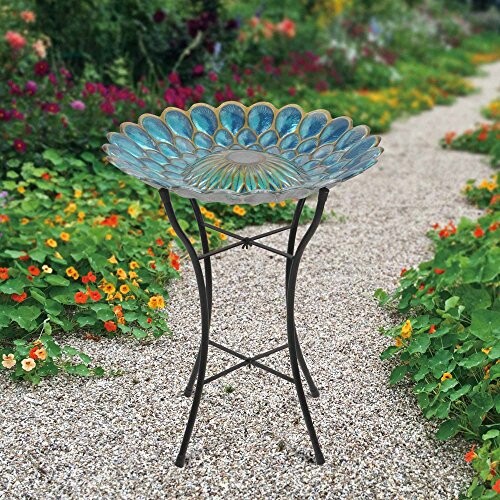 Peaktop Mosaic Fusion Glass Solar Birdbath