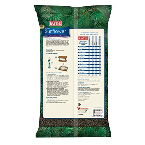 Back of Kaytee Sunflower Seeds bag with feeding instructions and nutritional information.