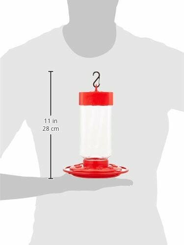 Red hummingbird feeder with measurements