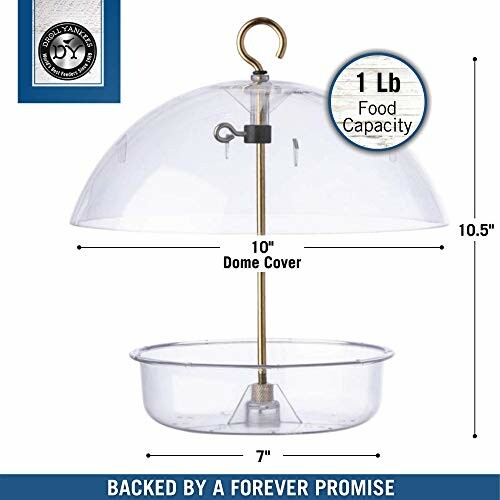 Squirrel-proof bird feeder with dome cover and 1 lb food capacity.