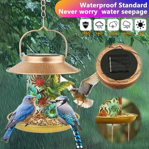 Bird feeder with waterproof design featuring colorful floral patterns and birds.