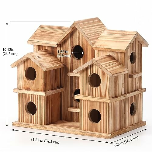 Multi-chamber wooden birdhouse with dimensions