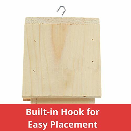 Wooden birdhouse with built-in hook for easy placement.